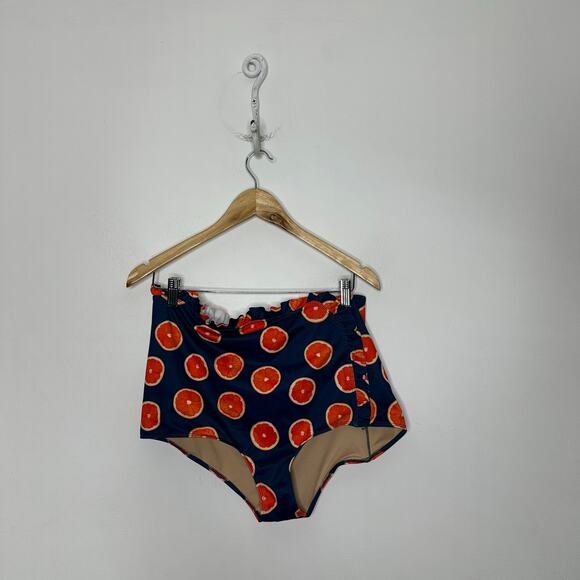 KORTNI JEANE Orange Print High Rise Ruffle Full coverage swim bottom women's 2XL - Picture 4 of 8